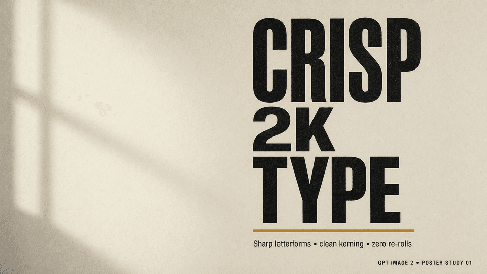 GPT Image 2 typography study — bold CRISP 2K TYPE editorial poster mockup with sharp letterforms on cream paper.