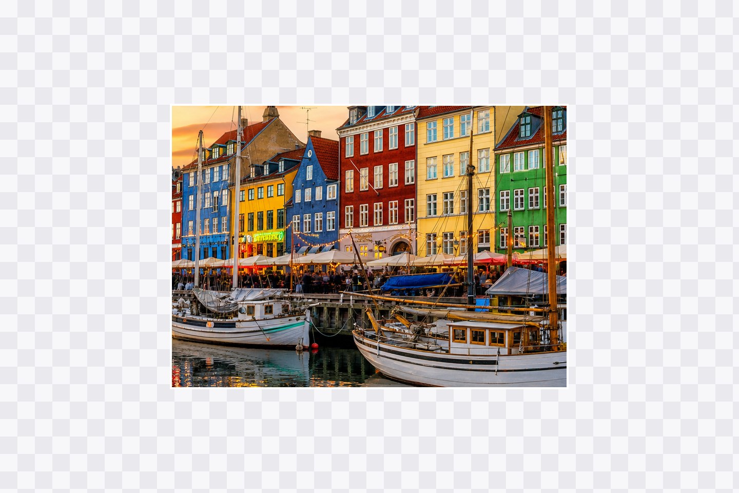 The same harbor photo before expansion, with the empty canvas shown around the original crop